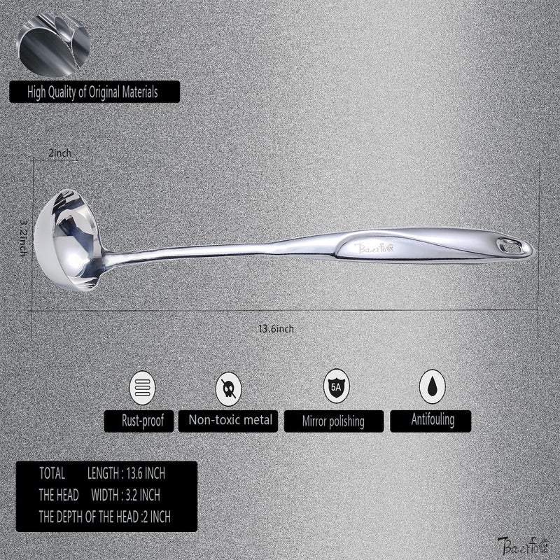 BAERFO High Grade Soup Ladle, Cooking Ladle for Soup, Heat-proof Design of Hollow Handle, Gift for Familyï¼ˆ4ouce/13.5 Inch) - Image 3